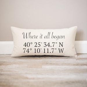 Latitude Longitude Pillow | Personalized Housewarming Gift | House Warming Gift | New Home Gift | Our First Home | Going Away Present | Home