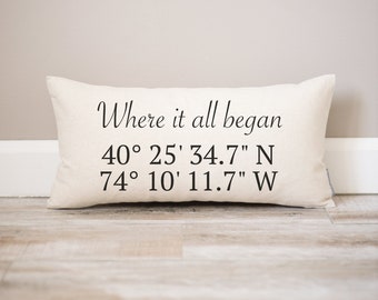 Latitude Longitude Pillow | Personalized Housewarming Gift | House Warming Gift | New Home Gift | Our First Home | Going Away Present | Home