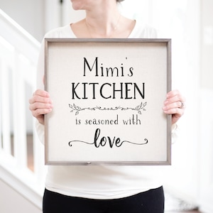 Personalized Seasoned With Love Kitchen Wood Sign | Mimi&#39;s Kitchen Sign | Personalized Farmhouse Kitchen Decor | Custom Family Kitchen Sign