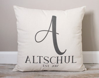 Personalized Linen Throw Pillow | Monogram Initial, Established Date