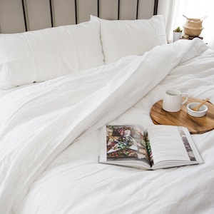 Linen Bedding Duvet in White Color | White Color King Queen Soft Linen Duvet Cover | Farmhouse Bedding Home Bedroom Decor Linen Duvet Cover