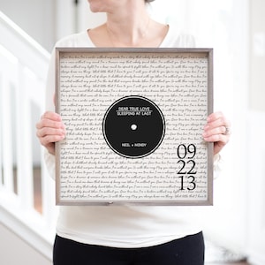 Vinyl Record Song Lyrics | Wedding Song Lyrics Custom Lyrics | Linen Wood Anniversary Gift | Music Loving Husband Wife Valentines Day Gift