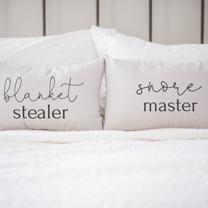 Blanket Stealer Snore Master Pillow Set Bachelorette Party Gift | Humor Gift for Spouse Gift Wedding Gift Funny | Valentine Gift for Husband