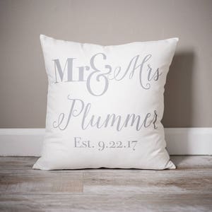 Mr and Mrs Pillow | Custom Monogrammed Pillow | Pillows with Mr and Mrs Last Name & Established Date | Wedding Gift | Wife Gift