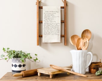 Paño de cocina de lino con recetas familiares personalizadas: regalo personalizado con escritura a mano