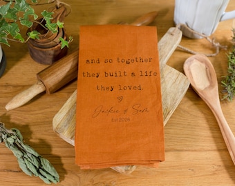 Personalized Linen Tea Towel | Couples Kitchen Decor, Wedding Gift