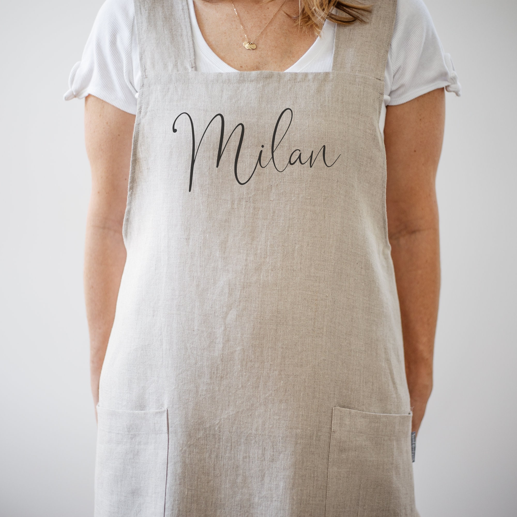 old kitchen apron linen with monogram HR