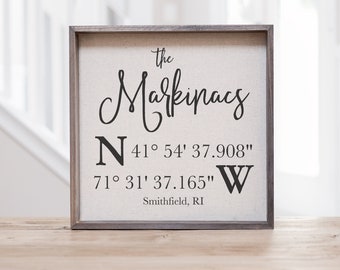 Personalized GPS Coordinates Linen Print | Framed Housewarming Gift