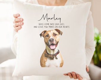 Custom Pet Portrait Pillow: Watercolor Dog Painting, Pet Memorial Gift