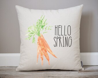 Watercolor Carrots Linen Pillow | Hello Spring Decor