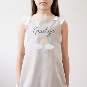 Rainbow Kids Apron Youth Kids Apron Child Apron Full Kids Apron Kid Craft Apron Kid Apron Personalized Name Apron for Kids image 1