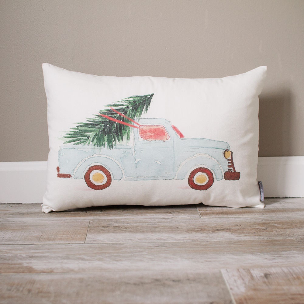 Blue Truck Pillow Personalized Pillow Holiday Pillow Etsy