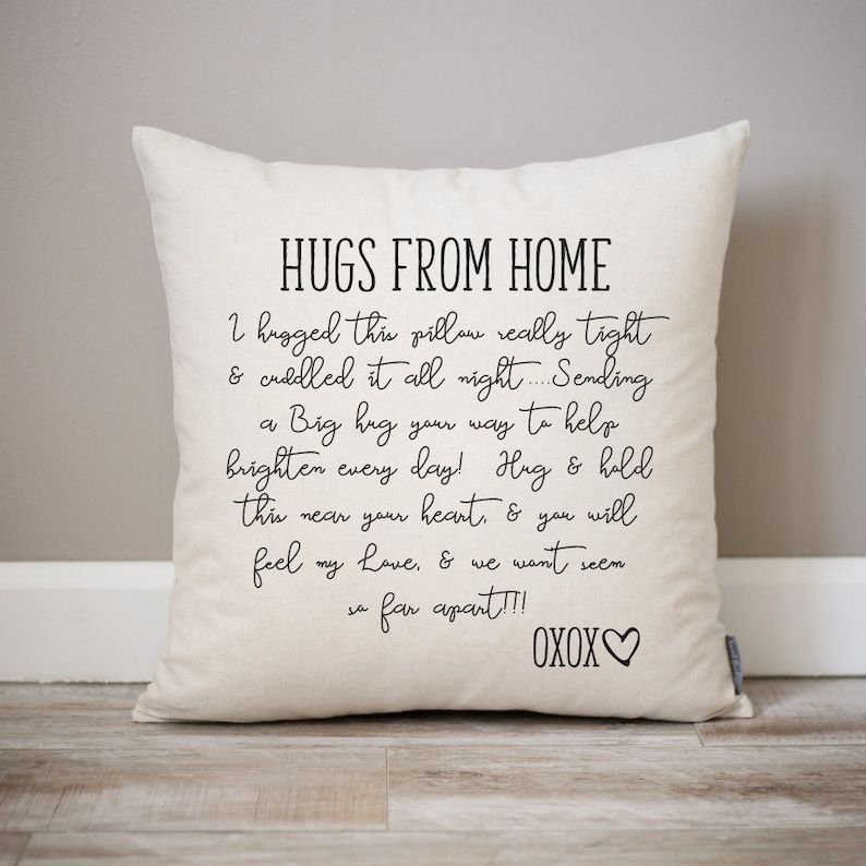 Hugs From Home Pillow Dorm Decor Going Away Gift Gift for Son Gift for Daughter College Dorm Gift Dorm Pillow Get Well Soon image 1
