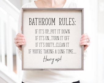 Bathroom Rules Farmhouse Bathroom Signs | Wall Decor Farmhouse Bathroom | Bathroom Shelf Decor Funny Bathroom Decor | Bathroom Wall Art Sign