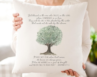 Jeremias 17:7-8 - Travesseiro Como uma Árvore Plantada à Beira de um Riacho | Presente de Esperança, Encorajamento e Simpatia | Presente de Apoio Emocional | Decoração Motivacional para Dormitório