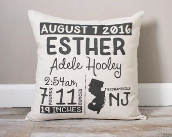 Personalized Birth Announcement Linen Pillow | Baby Stats Keepsake