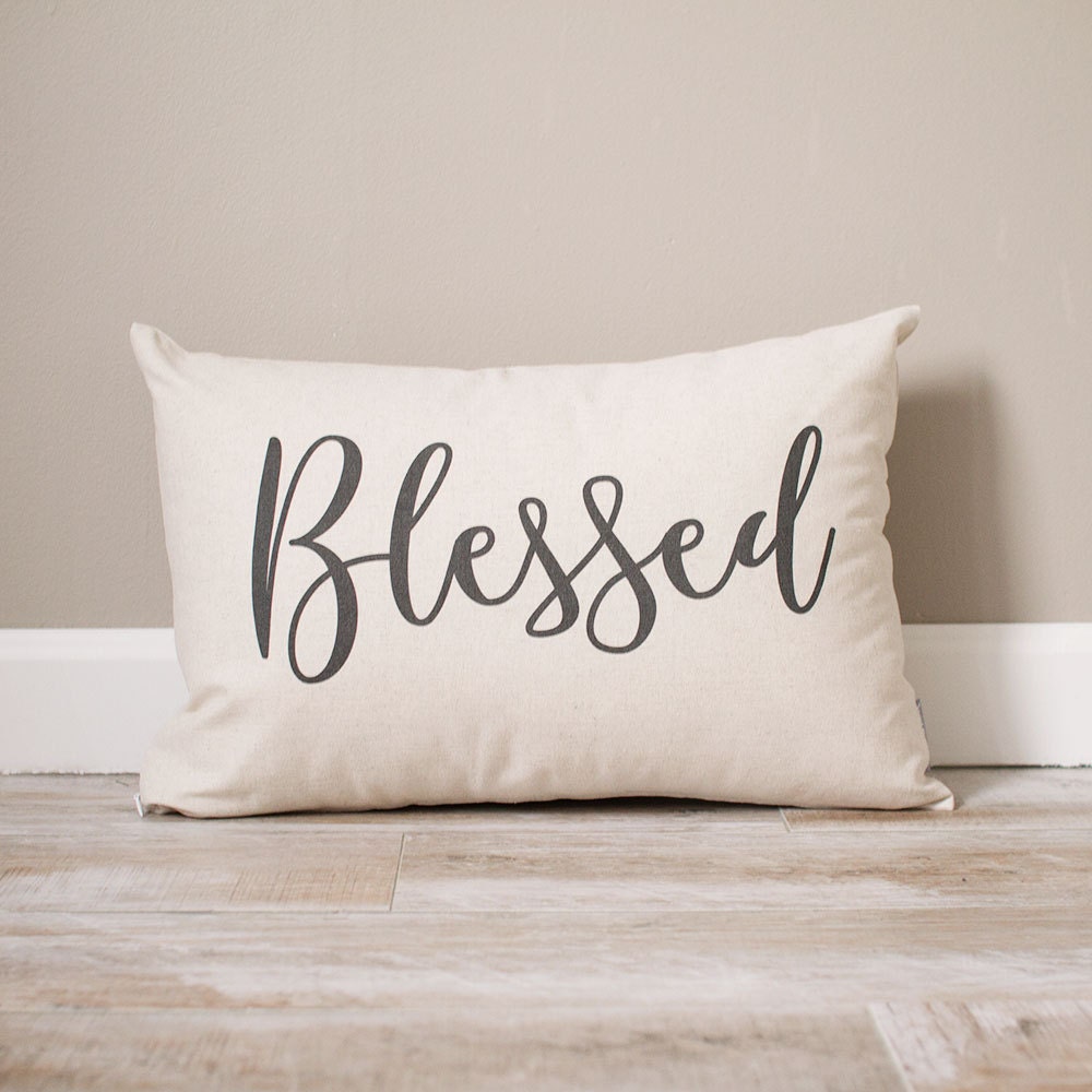 Rectangular Blessed Pillow | Beige Lumbar Pillow | Rectangular Pillow |  Handmade in the USA | Shop Small - Shop Personal