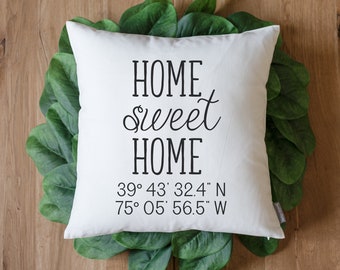 Home Sweet Home Coordinates | New Home Housewarming Gift | New Couple Gift | Latitude Longitude Pillow | GPS Coordinates | Lat Long Pillow