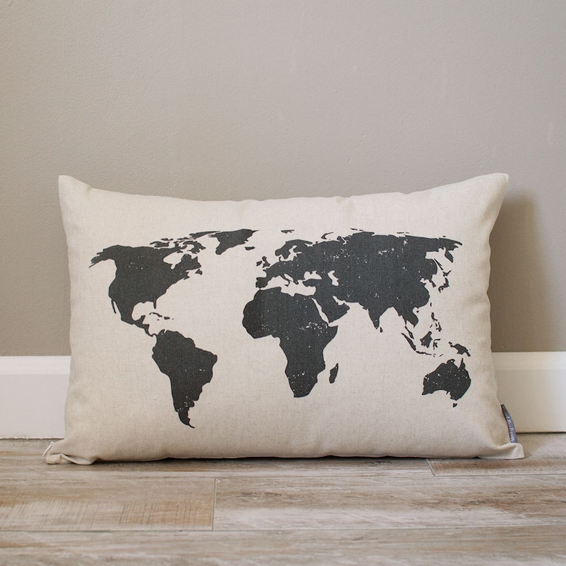 World Map Pillow Rustic Map Pillow Decorative Pillows Etsy