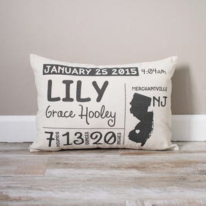 Birth Announcement Pillow Personalized Baby Pillow Baby Stats Pillow New Baby Gift Gift for New Mom Baby Pillow New Mom Gift image 1