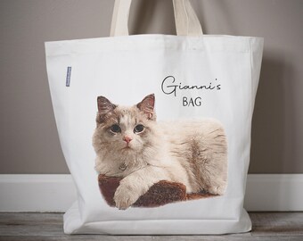 Aquarell Haustier Porträt Einkaufstasche: Personalisierte Katzen Reisetasche