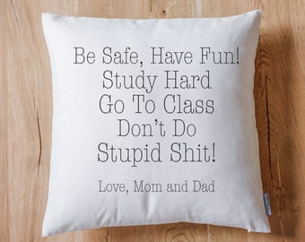 Be Safe Have Fun Don't Do Stupid Shit Dorm Pillow – Sweet Hooligans Design