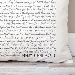 Personalized Song Lyric Pillow, 2nd Anniversary Cotton Gift, Wedding Song Gift for Her, Song Lyric Gifts, Gift for Bride, Home Gifts image 2
