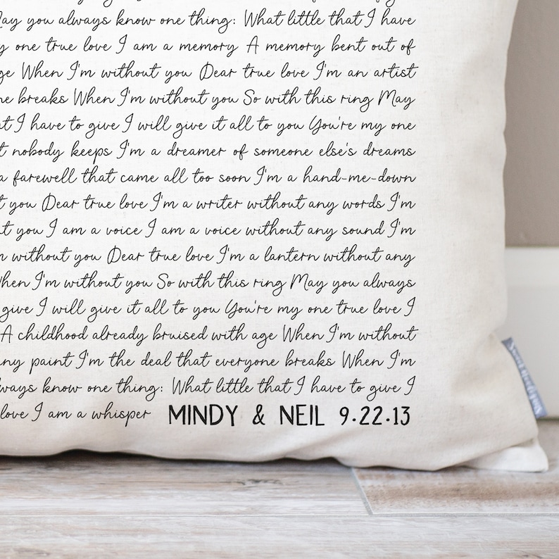 Personalized Song Lyric Pillow, 2nd Anniversary Cotton Gift, Wedding Song Gift for Her, Song Lyric Gifts, Gift for Bride, Home Gifts image 2