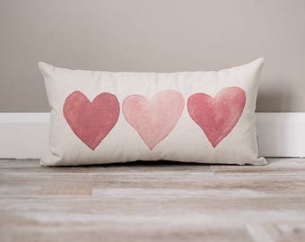 Hearts | Valentine's Decorations | Valentines Decor | Valentine's Day Pillow | Hearts Pillow | Valentine's Day Decor | Watercolor Hearts