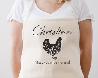 This Chick Rules the Roost Personalized Kitchen Apron | Chicken Lover Gift Idea | Chicken Egg Gathering Apron | Farmhouse CottonCanvas Apron