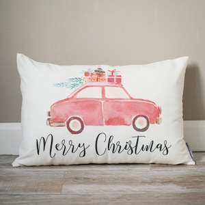 Merry Christmas Pillow | Christmas Red Car Pillow | Holiday Pillow | Christmas Gift | Rustic Decor | Holiday Decor | Christmas Decor