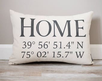 Latitude Longitude Pillow | Personalized Housewarming Gift | House Warming Gift | New Home Gift | Our First Home | Going Away Present | Home