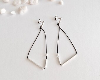 Silver Earrings / Silver Long Earrings /Geometric Silver /Geometric Silver Earrings for design /Minimal Earrings /Geometric earrings