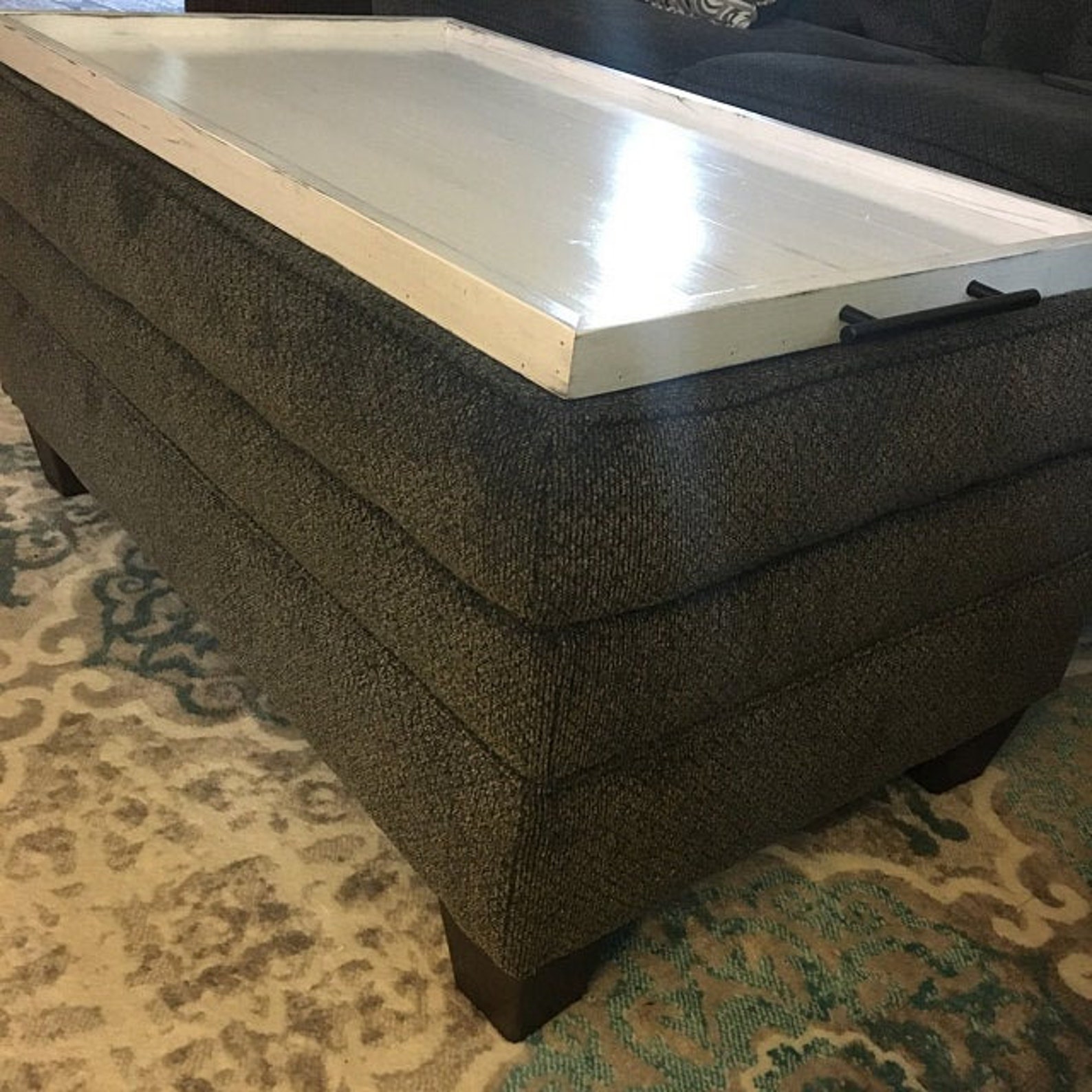 Over sized distressed white ottoman tray/ Extra large Etsy
