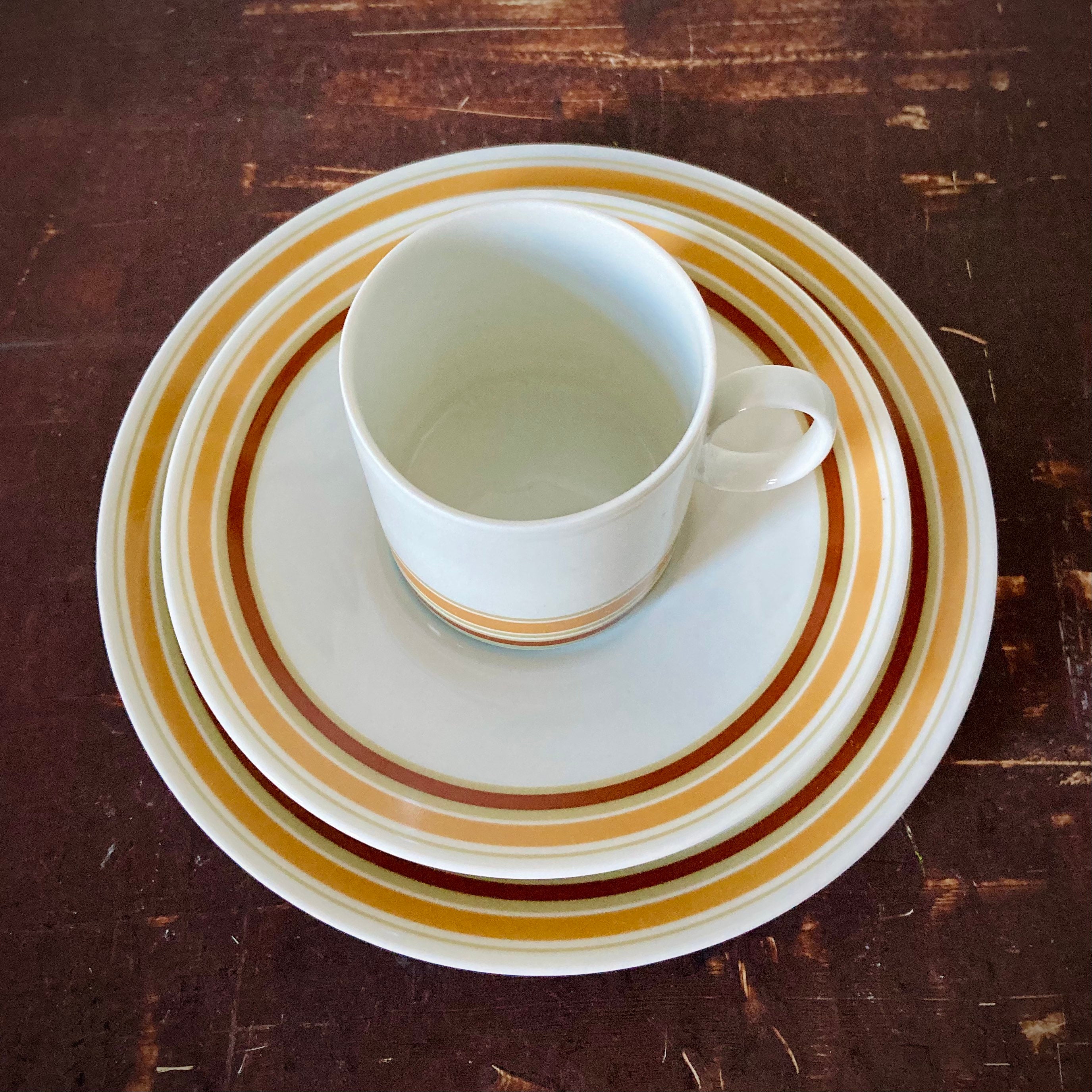 Set of Porcelain Cup Saucer and Plate Brown Beige Stripes Etsy UK