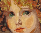 Vintage Needlepoint Portrait Textile Portrait Fiber Arts
