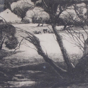 Bucolic Etching/ Vintage Intaglio/ Farm Etching/ Pastoral Etching/ Farmhouse Etching/ Rural Etching/ Agrarian Etching
