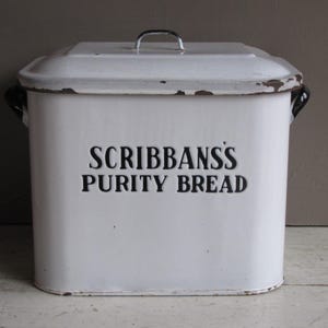 Scribbans&#39;s Enamel Purity Bread Bin/ Enamel Bread Box/ English Pantry Box/ Enamel Bakery Box