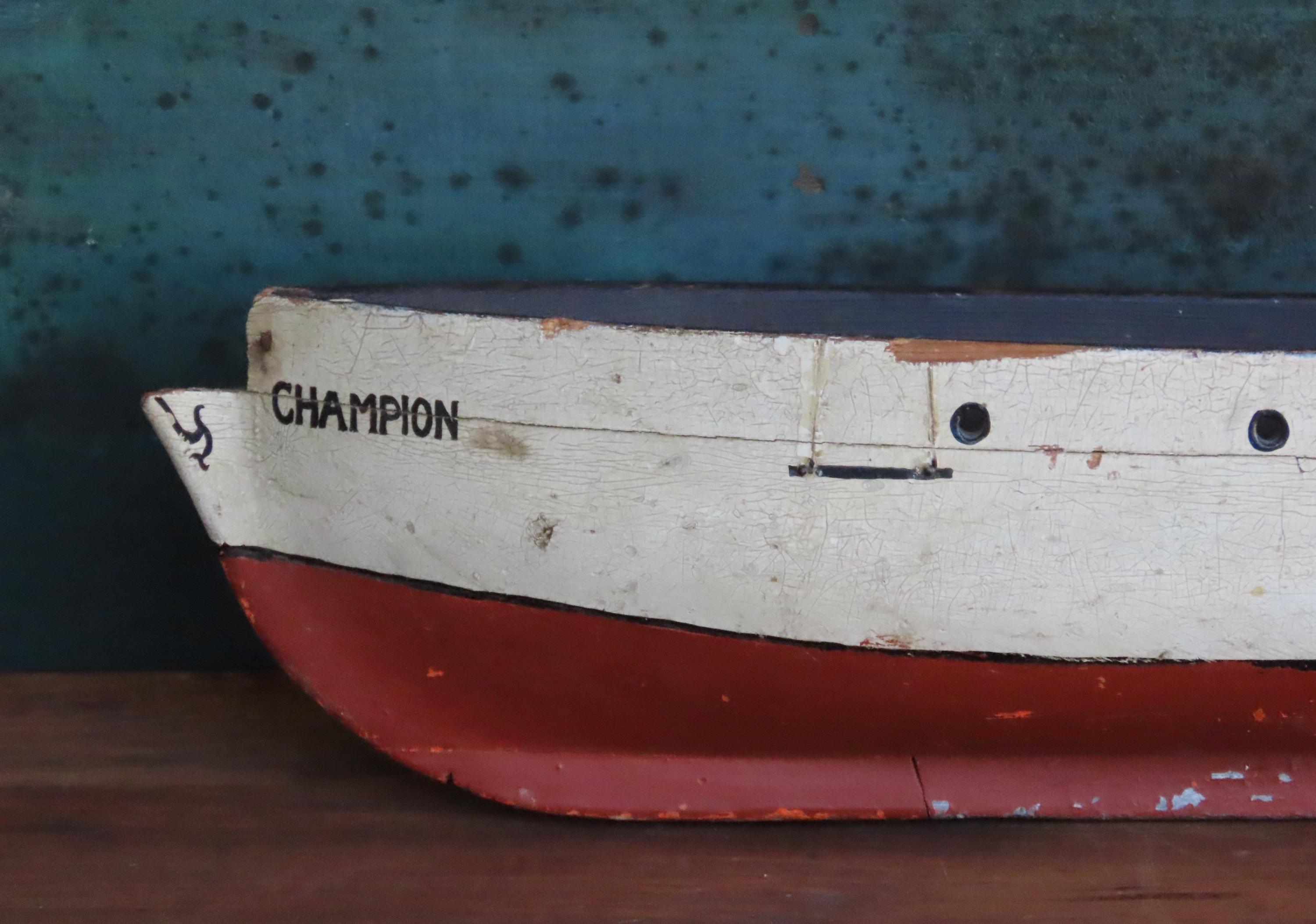 Folk Art Wooden Hull Pond Boat/ Maritime Folk Art/ Rustic Toy Model ...