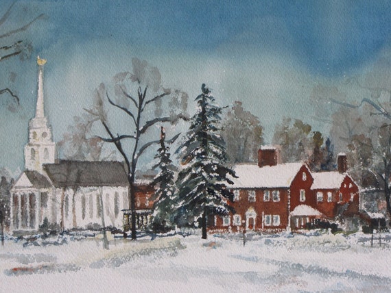 Hand Painted Glass Christmas Ornament Village Winter Scene Stowe Hand Painted Glass Christmas Ornament Village Winter Scene Stowe