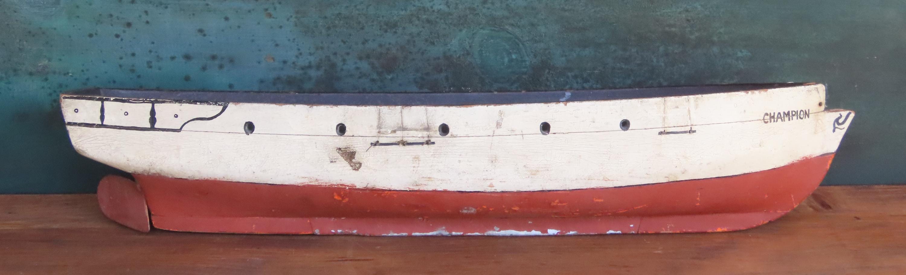 Folk Art Wooden Hull Pond Boat/ Maritime Folk Art/ Rustic Toy Model ...