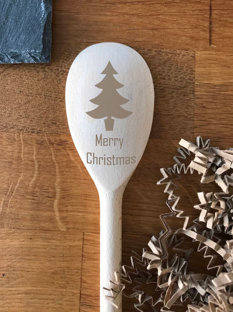cooking spoon Can be used as a cooking implement or decorative spoon.63 Merry Christmas Tree Engraved Wooden spoon