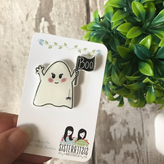 Cute Boo! Ghost Pin / Badge, Hand Made, Halloween