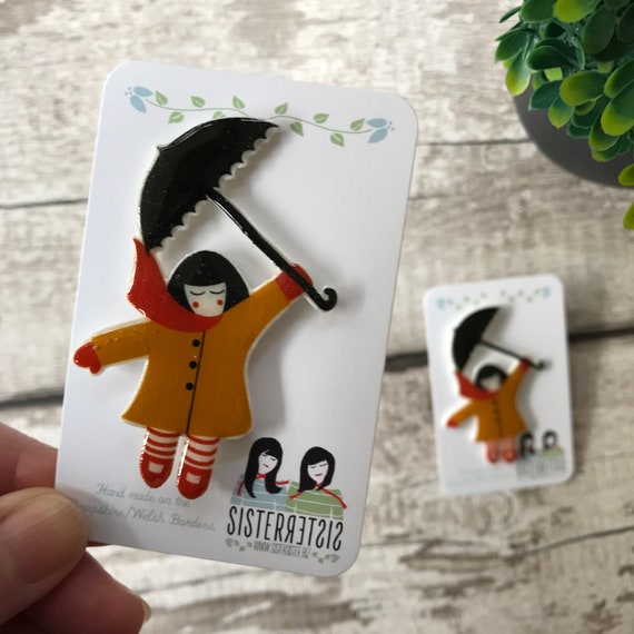 Umbrella Girl Pin / Badge / Brooch - Hand Made, mothers day, christmas gift, birthday gift