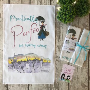 Torchon - Pratiquement parfait à tous points de vue - Mary Poppins, fête des mères, cadeau, ami, anniversaire, Londres, vintage, angleterre, britannique