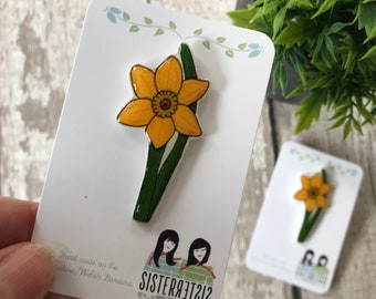 Daffodil Pin, Badge, Hand Made, Welsh, Cymru, Cymraeg, mothers day, christmas gift, birthday gift