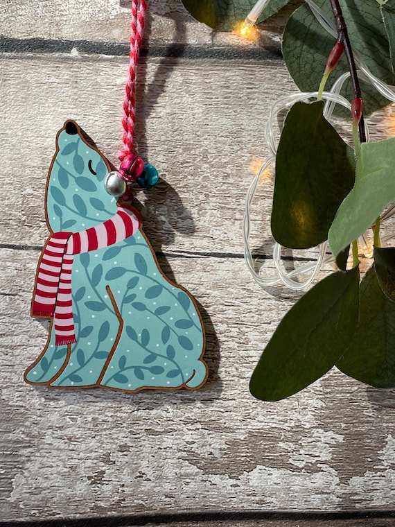 Polar Bear Wooden Christmas Ornament – Eco Friendly Scandi Xmas Tree Decoration, Cute Animal Bauble, Sustainable Gift