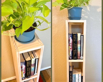 Assembled Narrow Slim 2-Tier Bookshelf/Bookcase,Modern Farmhouse/Cottage Furniture, Unfinished Pine Wood Bookcase, Wooden Storage Unit