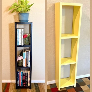 3FT Assembled Narrow Painted 3-Tier Bookshelf, Pine Wood Furniture, Cottage Farmhouse Modern Slim Bookcase, Painted Colorful Bookshelves