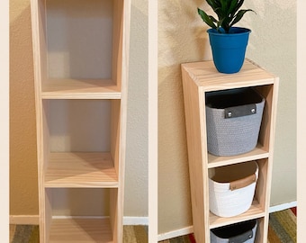 3FT Narrow Deep Assembled Bookshelf, Cottage Farmhouse Modern Furniture, Small Pine Wood Bookcase, Natural Unfinished Wooden Bookshelf